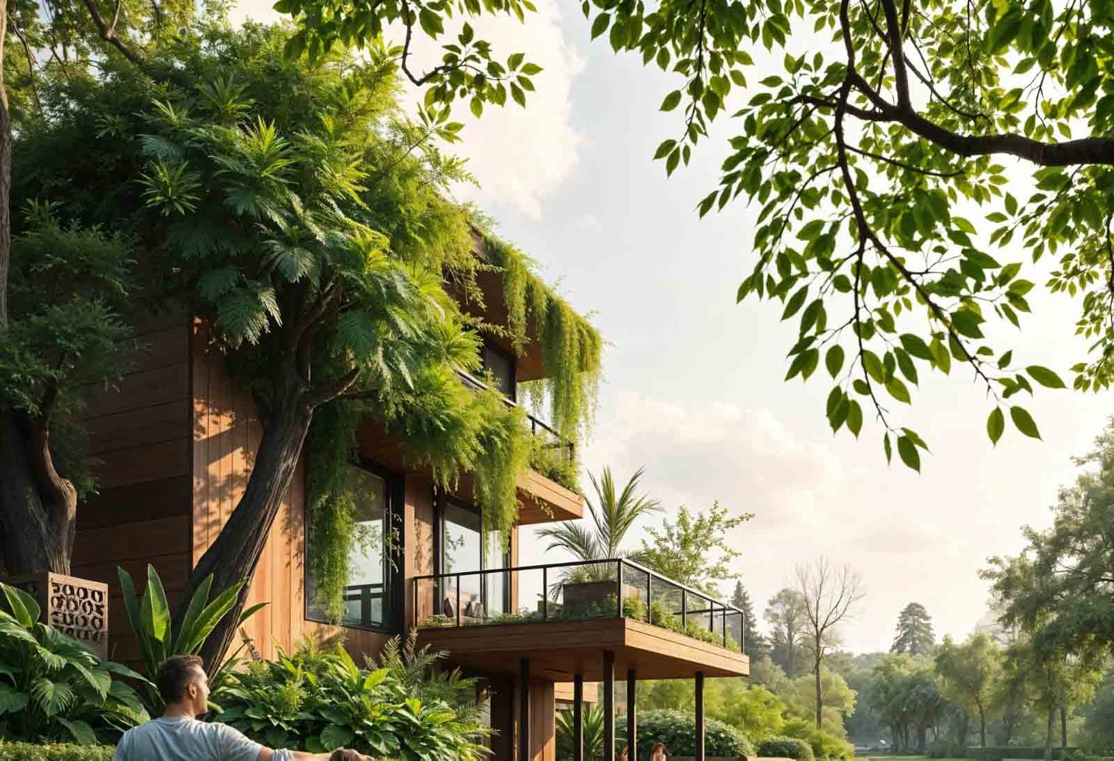 Biophilic design in Forest Town with natural elements and sustainable architecture