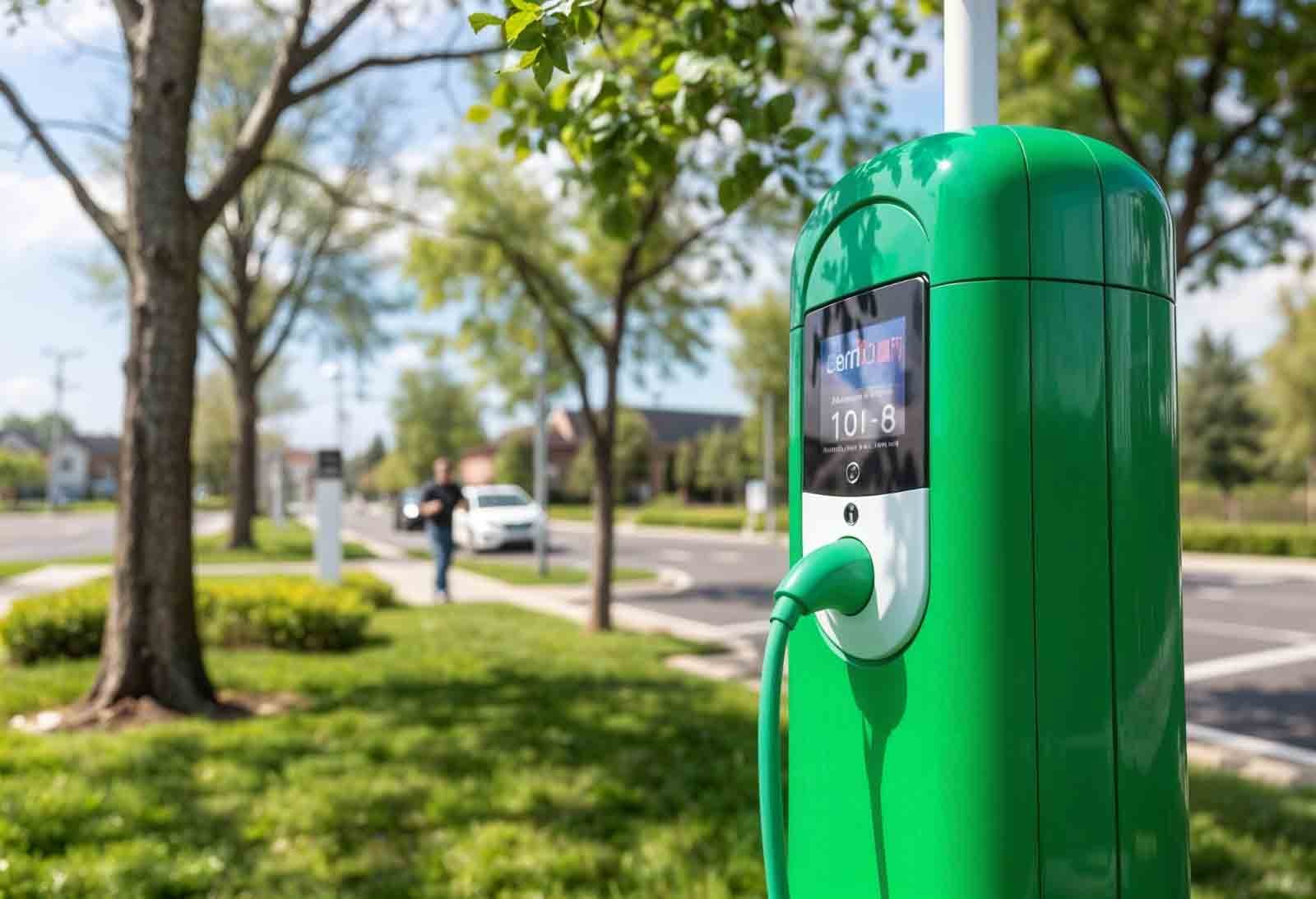 EV Charging Point in Forest Town with modern electric vehicle charging station